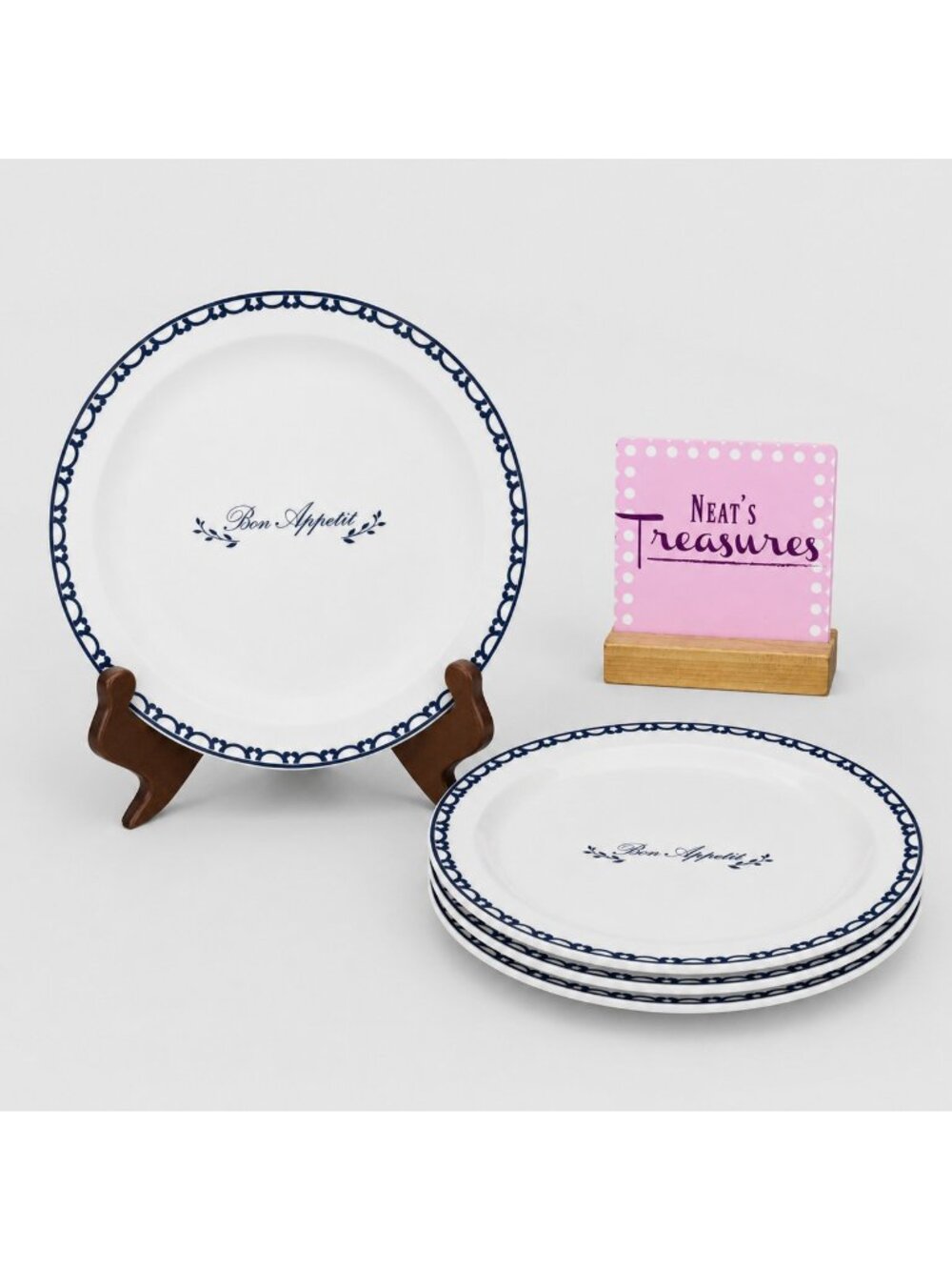 Home Target BON APPETIT Blue Words White Porcelain 7.5" Salad Plates Set Of 4